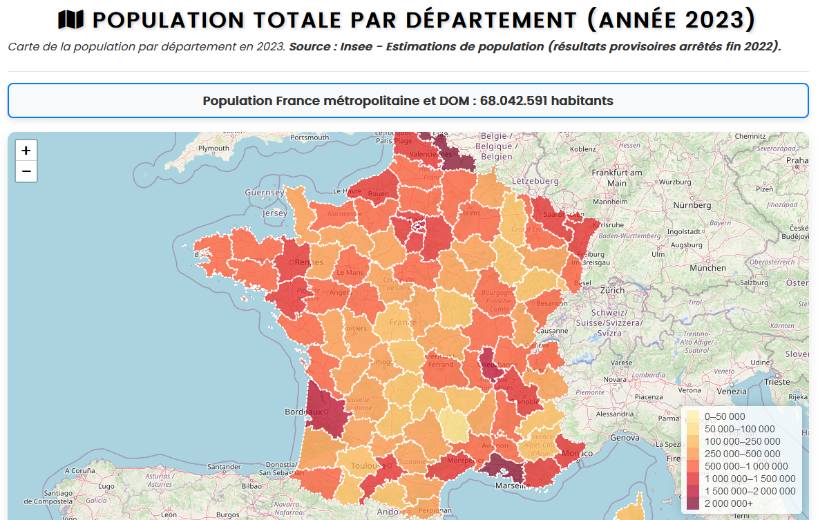 Image de l'article: Cartographie - Population totale par département en France métropolitaine en 2023