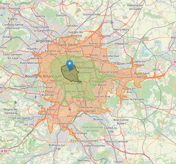 Carte avec isochrones