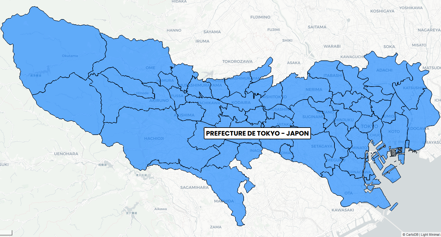 Carte de la préfecture de Tokyo