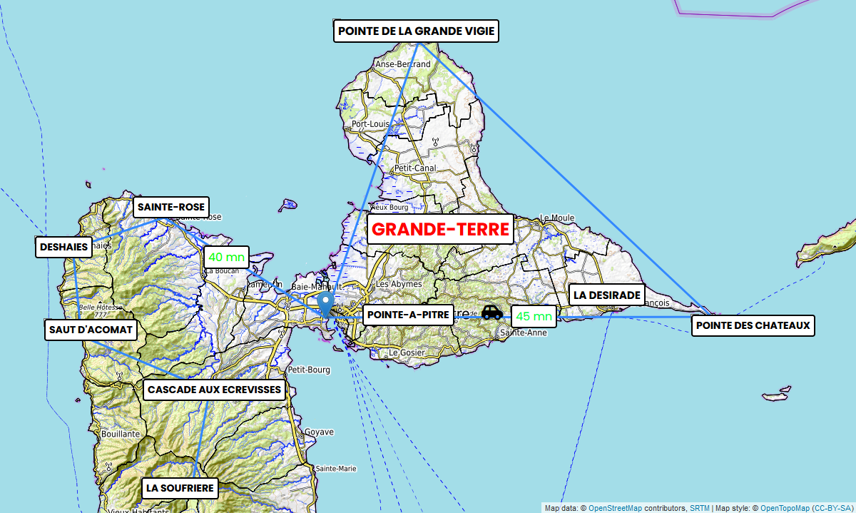 Points d'attraction touristique en Guadeloupe