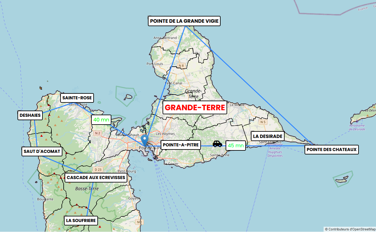 Points d'attraction touristique en Guadeloupe